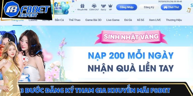 3 bước đăng ký tham gia khuyến mãi F8bet