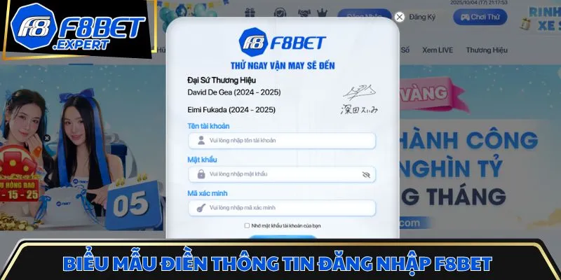 Biểu mẫu điền thông tin đăng nhập F8bet