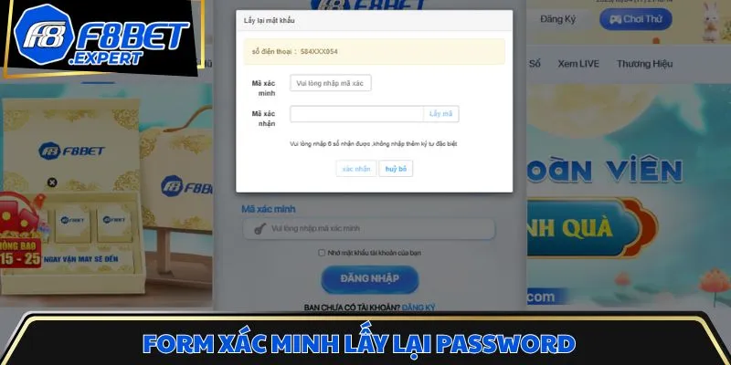 Biểu mẫu mã xác minh lấy lại password tại nhà cái