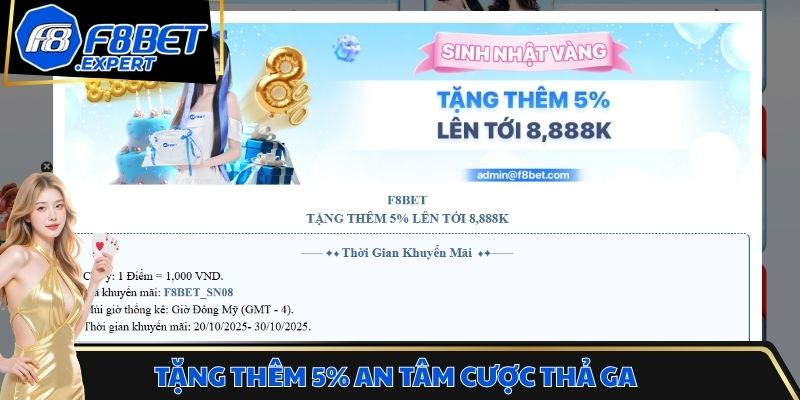 Tặng thêm 5% an tâm cược thả ga